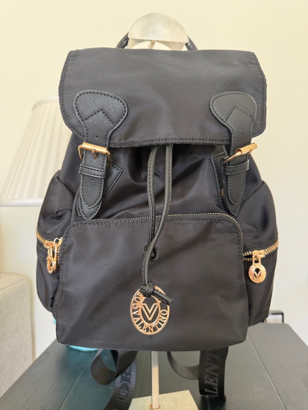 Valentino orlandi Nylon Drawstring Backpack with Gold Accents